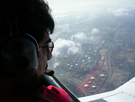 Flying over refineries