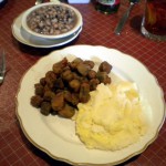 Lunch @Sherman's: blackeyed peas, fried okra, and mashed potatoes