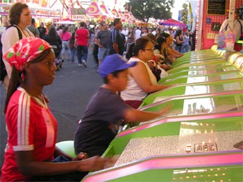 Stephanie and Janis racing their clowns