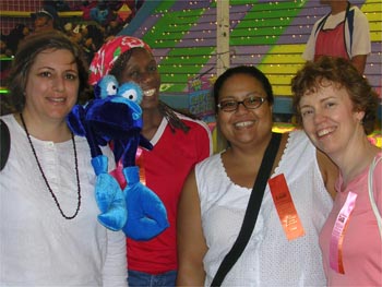 Stephanie shows off her prize, a blue lobster